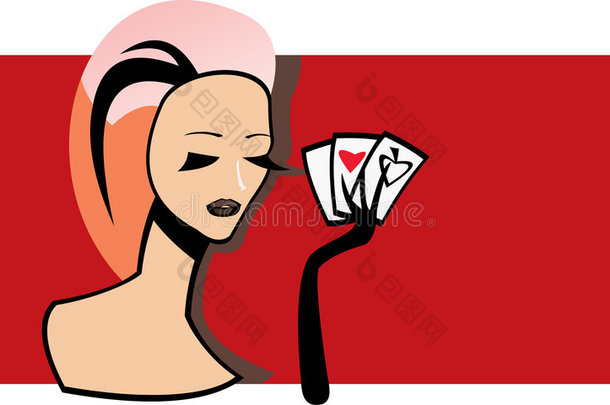 拿着扑克牌的女人