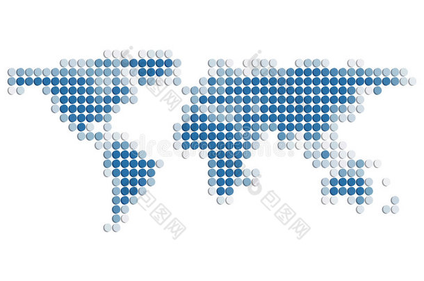 蓝色三维点世界地图
