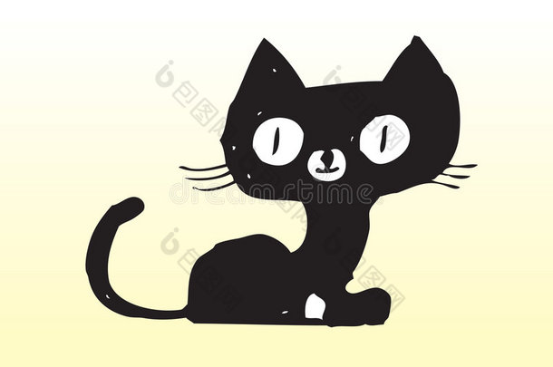 手绘可爱黑猫
