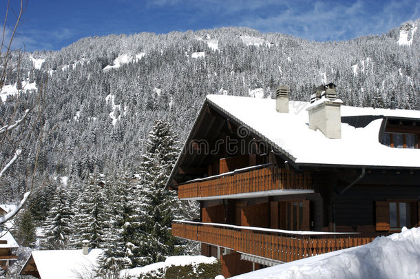 冬季瑞士小屋滑雪小屋