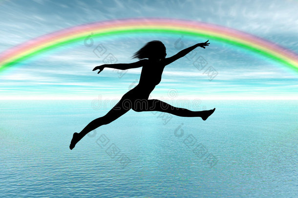 在<strong>彩虹</strong>中跳跃的女人
