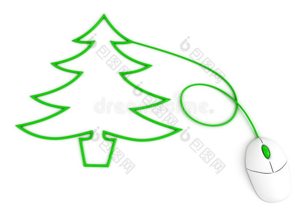 用电脑鼠标<strong>线描</strong>绘的圣诞树