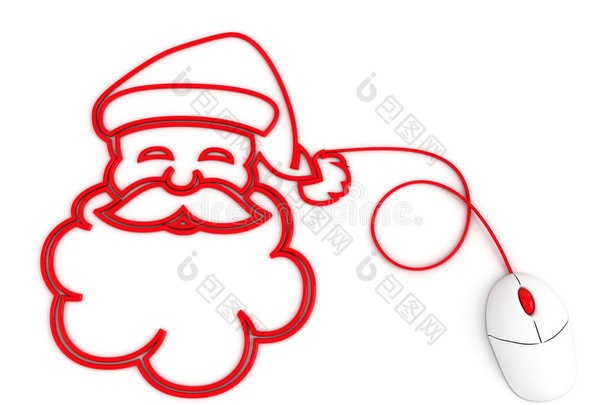 用电脑鼠标线描绘微笑的圣诞老人