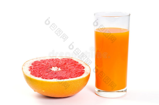 葡萄柚和玻璃<strong>杯</strong>加<strong>果汁</strong>