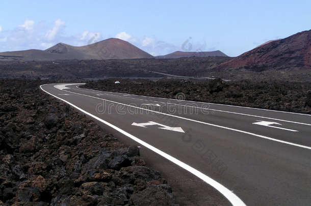 穿过熔岩和火山山脉的道路