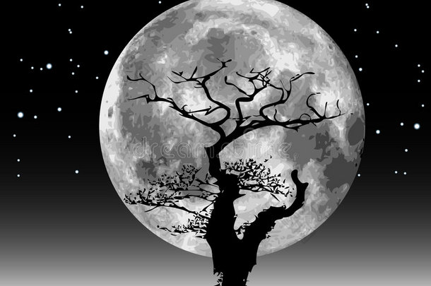 <strong>栅格</strong>月亮插图与树