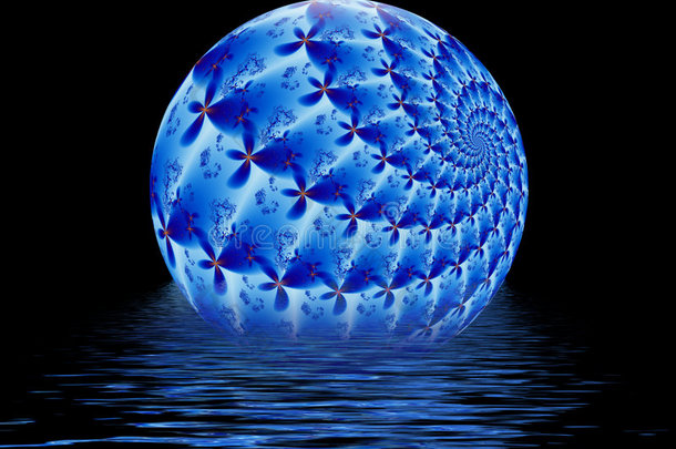 蓝球分形漂浮在水中荡漾
