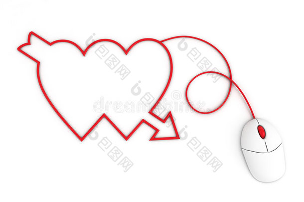 电脑鼠标线描绘的两颗心