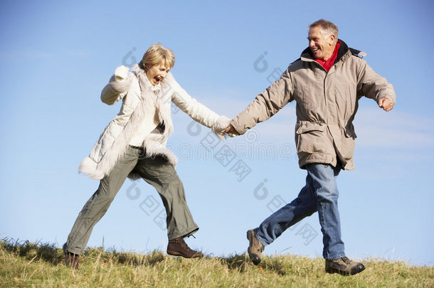 老年夫妇在<strong>公园</strong>散步