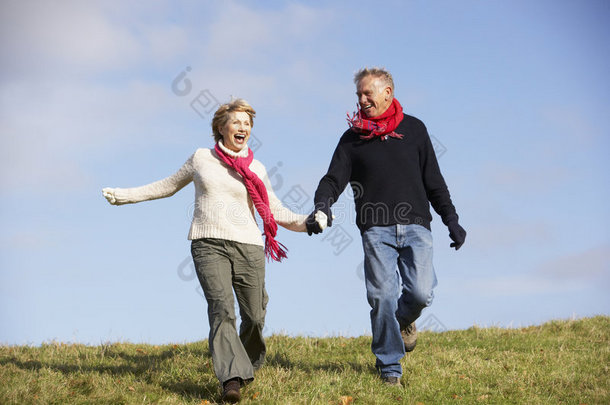 老年夫妇在公园里跑步