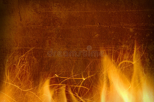 背景上火灾和火焰的特写镜头