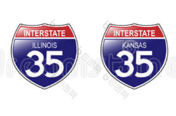 u、 美国35号州际公路标志，明尼苏达州到德克萨斯州。
