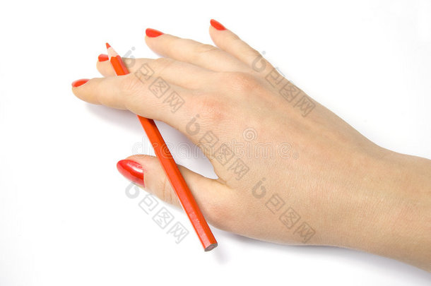 女人手里的红铅笔