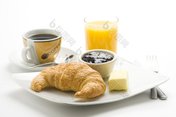欧式咖啡牛角面包早餐
