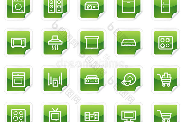 家电网络图标，绿色贴纸系列
