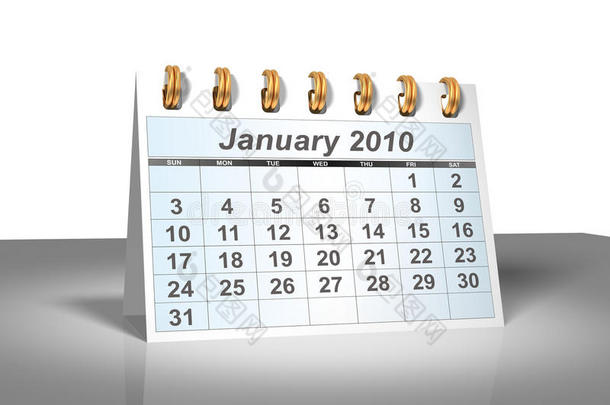 桌面日历（3d）。2010年1月。