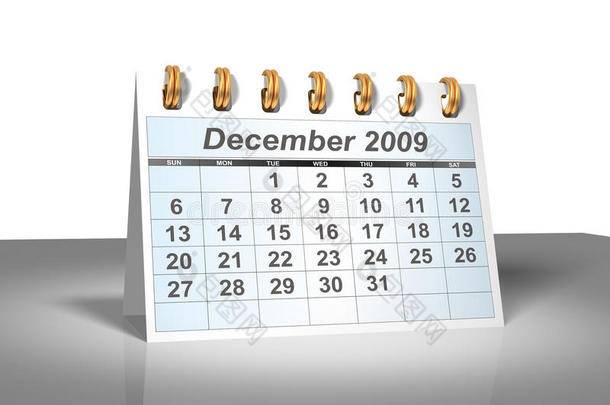 桌面日历（3d）。2009年12月。