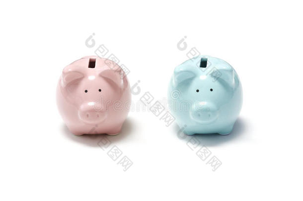 粉色和蓝色的猪存钱罐