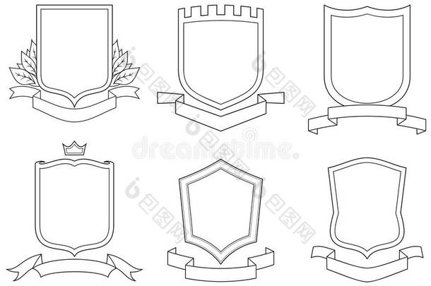 一套矢量徽章、徽章、盾牌和卷轴