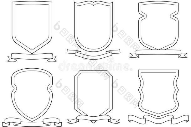 一套矢量徽章、徽章、盾牌和卷轴