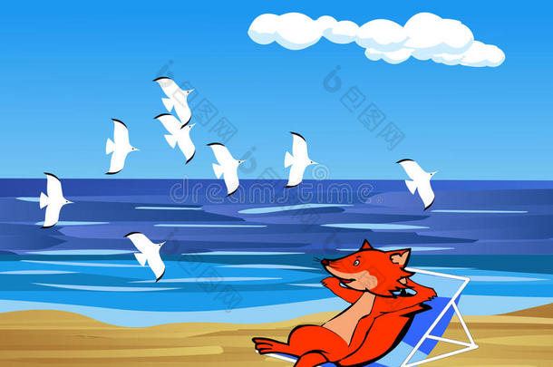 狐狸和海鸥-插画