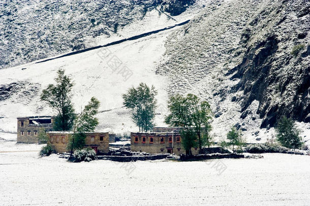 香格里拉藏族村落雪景