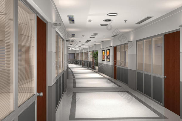 3d现代办公走廊
