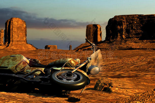 沙漠废弃摩托车