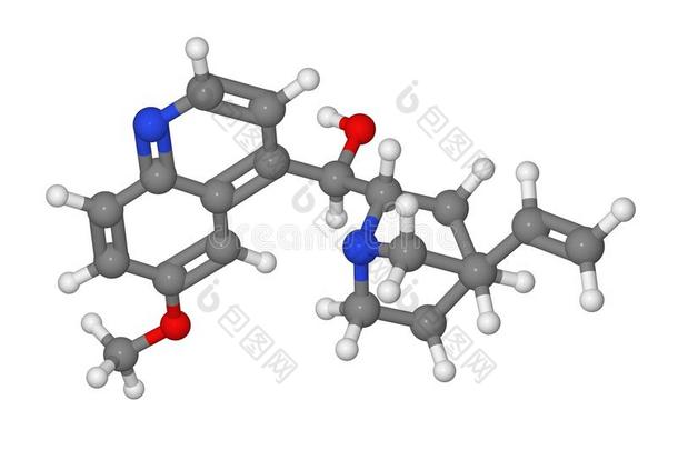 奎宁分子的球棒模型