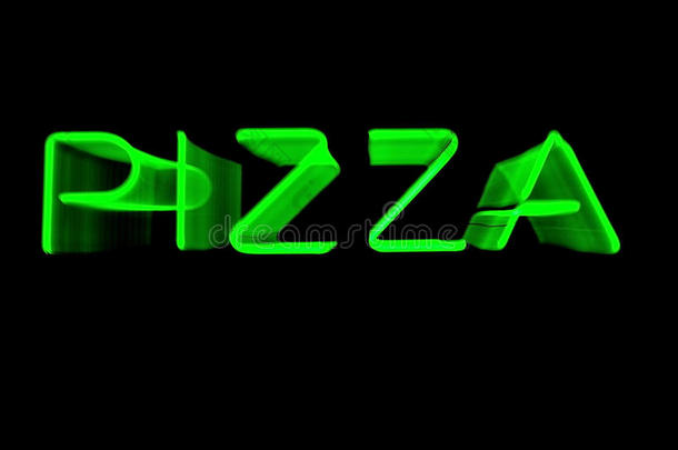 放大绿色霓虹披萨标志