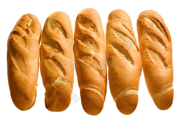 白色背景下隔离的长条面包