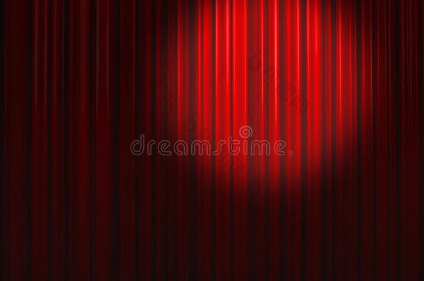 深红色窗帘，顶部右侧有小斑点