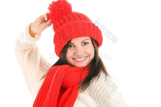 戴红领巾和帽子的女人