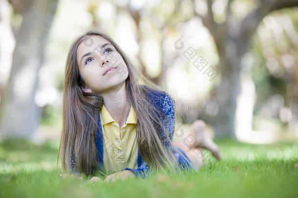 草地上的小女孩画像