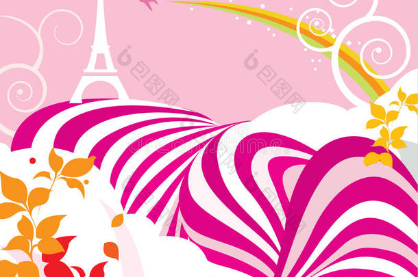 粉色法国旅游海报