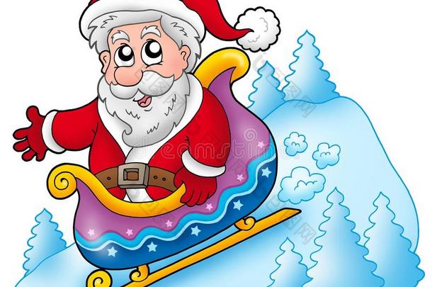雪橇上快乐的圣诞老人