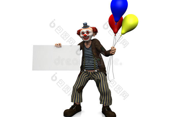 微笑的小丑拿着空白的气球。