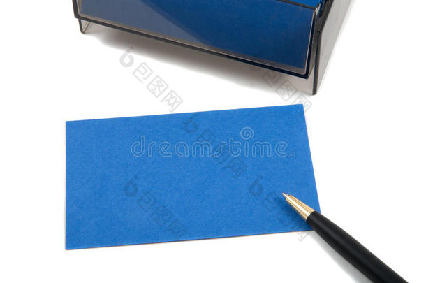 蓝色商务（空白）卡，白色，带钢笔。