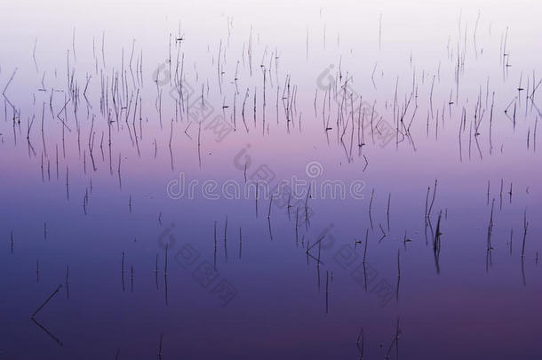 日出时的紫蓝色湖泊