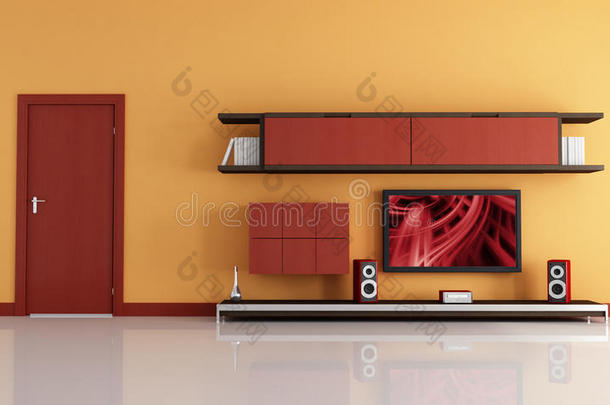 现代化休息室的液晶电视和音响系统