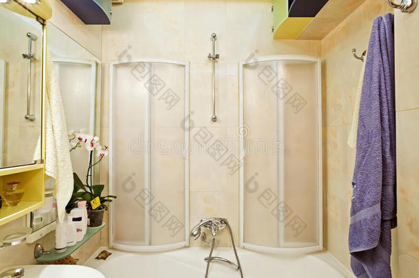带淋浴间的现代小型淋浴浴缸