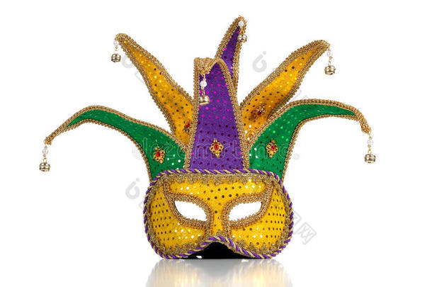金色、紫色和绿色的狂欢节面具