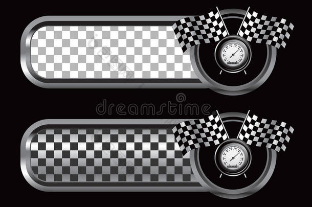方格标签上的赛车旗和速度表