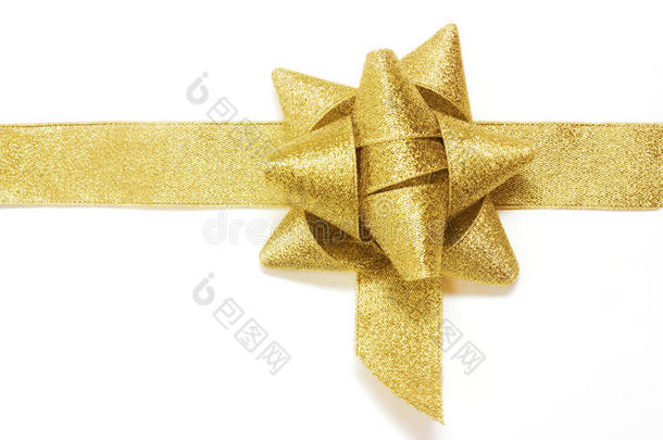 金色的礼物丝带和蝴蝶结隔离在白色之上。<strong>所以</strong>