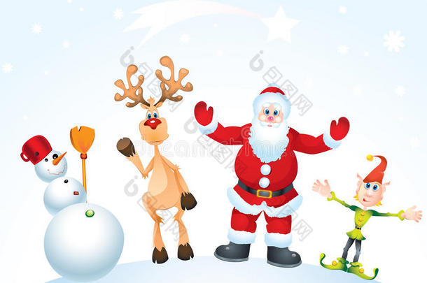 圣诞老人，鲁道夫，精灵和雪人