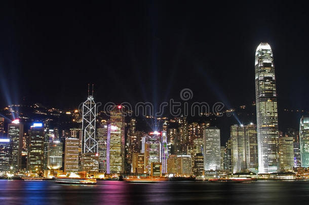香港城市夜景。灯光交响曲