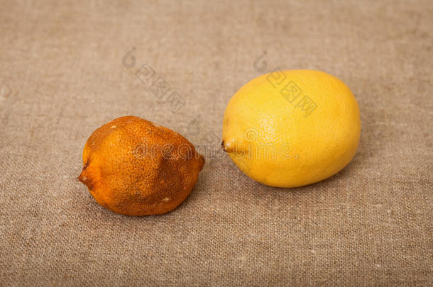 帆布上的两个水果——坏柠檬和好柠檬