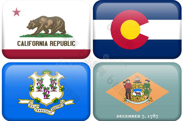 州旗：加利福尼亚州，科罗拉多州，康涅狄格州，特拉华州
