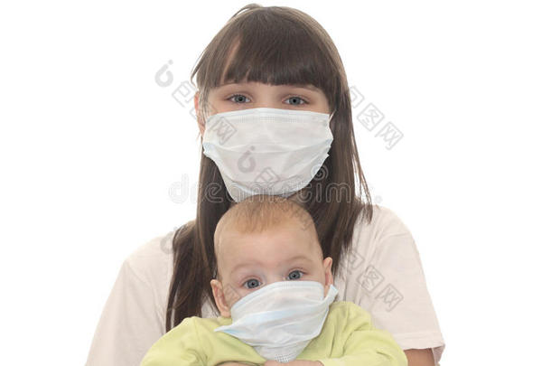 两个戴着医用口罩的孩子