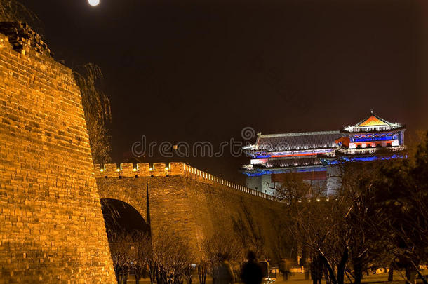北京城墙公园夜月望塔